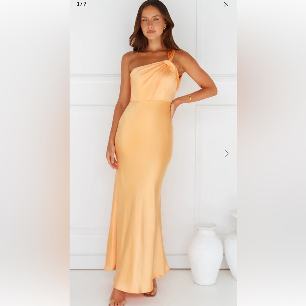 Orange satin maxi dress from Hello Molly
